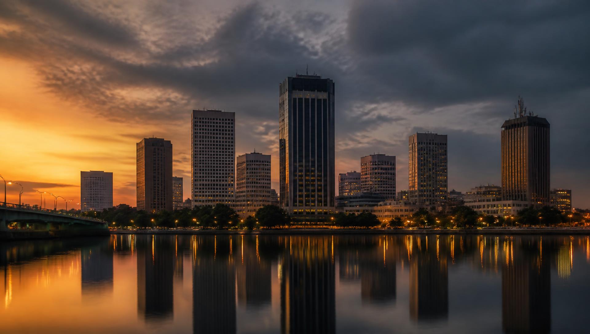Skyline du Plateau à Abidjan au crépuscule